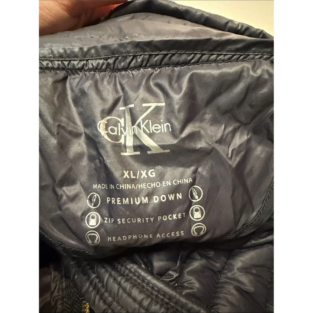 Calvin Klein Black Down Feather Quilted Puffer Vest Full Zip Gold Hardware XL